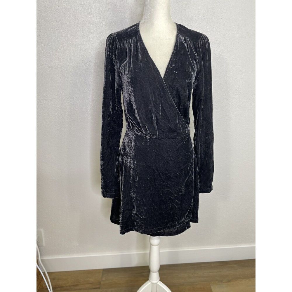 Revolve Privacy Please Size M Crushed Velvet Wrap Dress Velour Mini V Neck